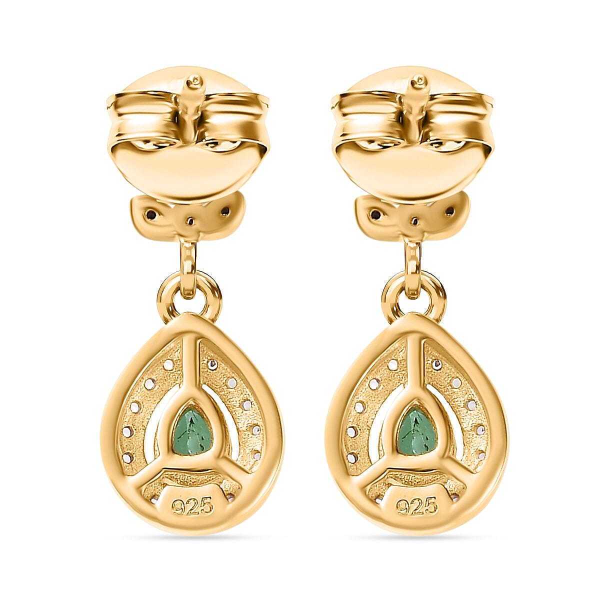Colombian Emerald, White Zircon Dangling Earrings in 18K Yellow Gold Vermeil Plated Sterling Silver 7892266 5