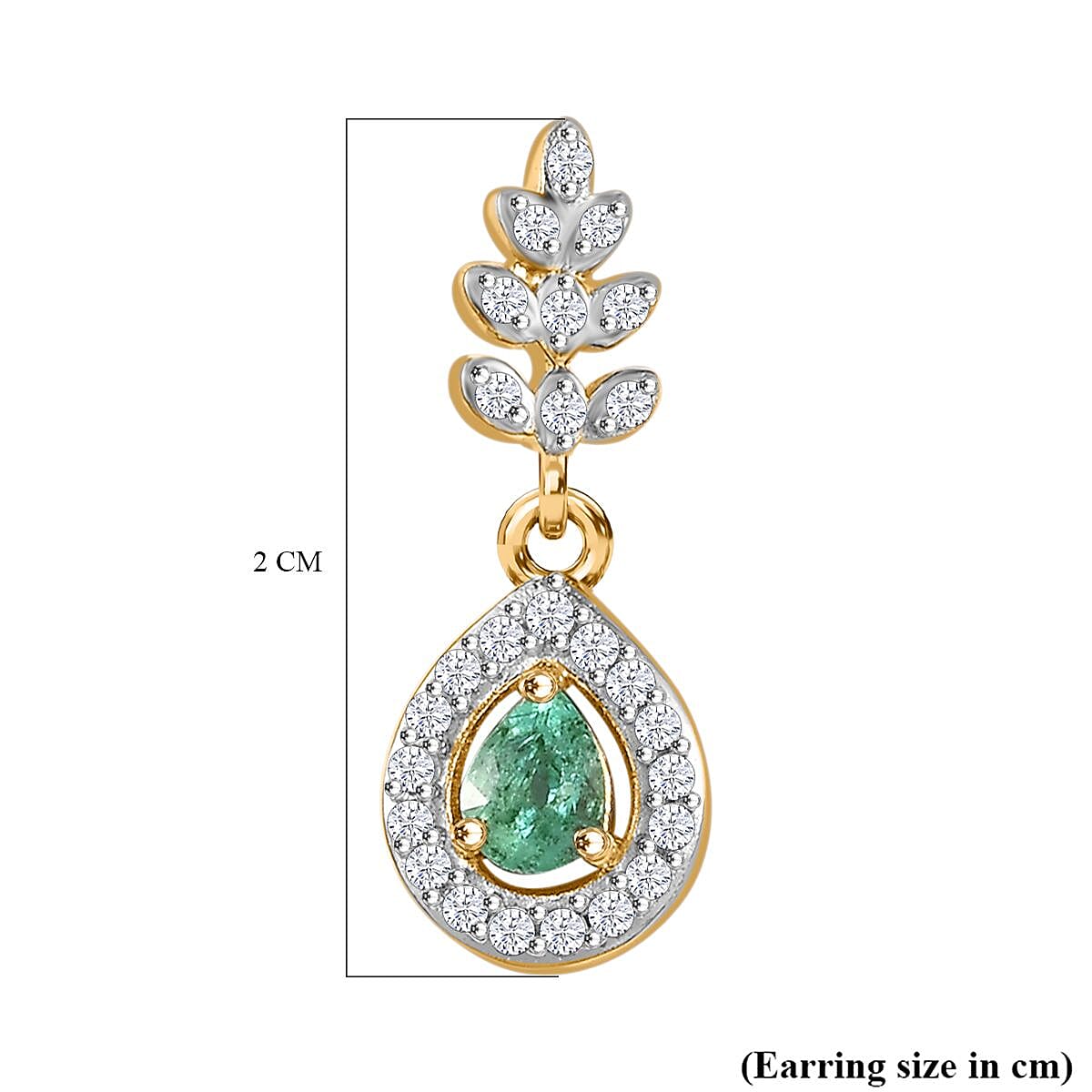 Colombian Emerald, White Zircon Dangling Earrings in 18K Yellow Gold Vermeil Plated Sterling Silver 7892266 6