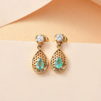 Colombian Emerald & White Zircon Dangling Earring in 18K Vermeil Yellow Gold Plated Sterling Silver 0.76 Ct.