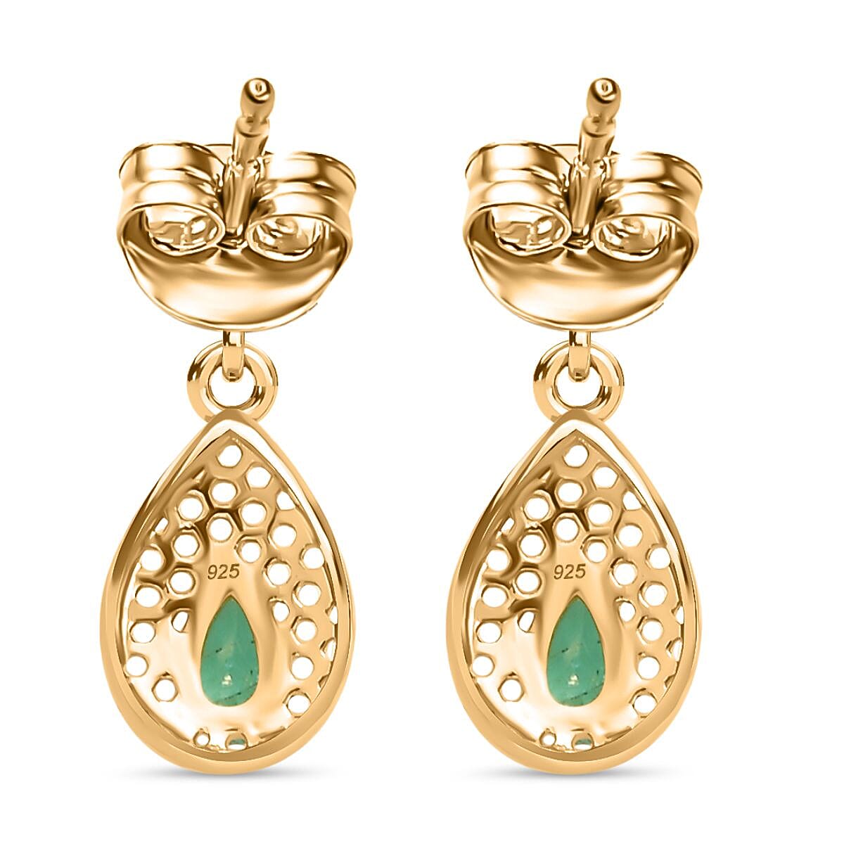 Colombian Emerald, White Zircon Dangling Earring in 18K Yellow Gold Vermeil Plated Sterling Silver 7892284 5