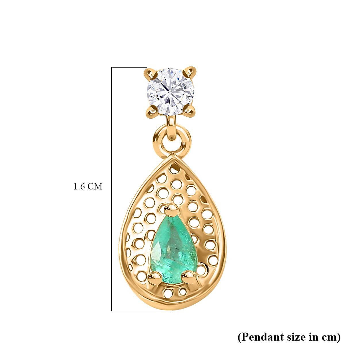 Colombian Emerald, White Zircon Dangling Earring in 18K Yellow Gold Vermeil Plated Sterling Silver 7892284 6