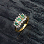 Colombian Emerald & White Zircon Boat Ring in 18K Vermeil Yellow Gold Plated Sterling Silver 1.60 Ct.