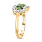 Colombian Emerald & White Zircon Boat Ring in 18K Vermeil Yellow Gold Plated Sterling Silver 1.60 Ct.