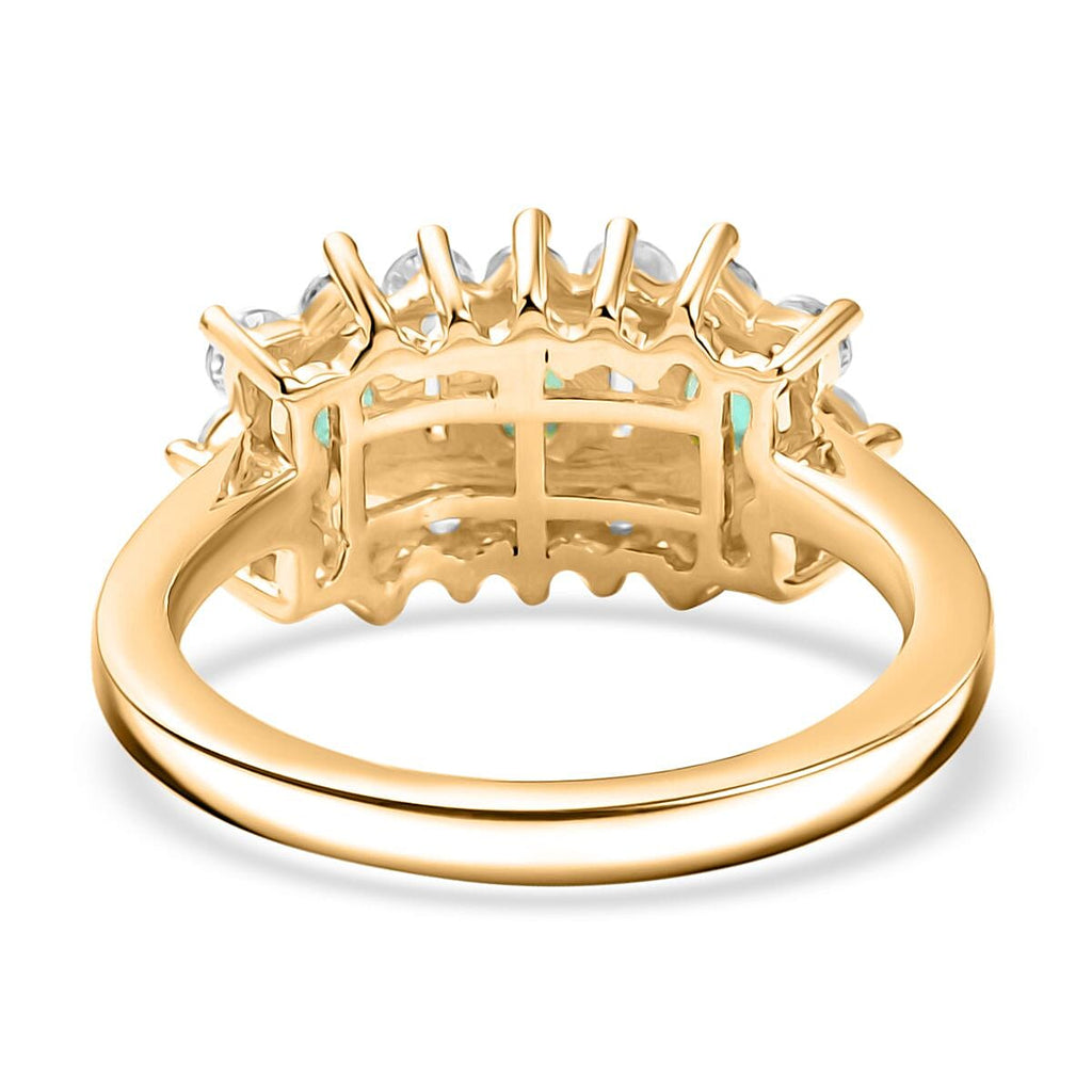 Colombian Emerald & White Zircon Boat Ring in 18K Vermeil Yellow Gold Plated Sterling Silver 1.60 Ct.