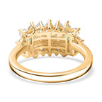 Colombian Emerald & White Zircon Boat Ring in 18K Vermeil Yellow Gold Plated Sterling Silver 1.60 Ct.