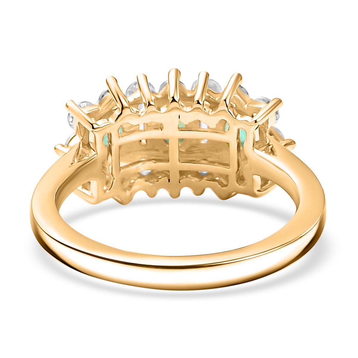 Colombian Emerald &amp; White Zircon Boat Ring in 18K Vermeil Yellow Gold Plated Sterling Silver 1.60 Ct. 8128696 5