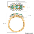 Colombian Emerald & White Zircon Boat Ring in 18K Vermeil Yellow Gold Plated Sterling Silver 1.60 Ct.