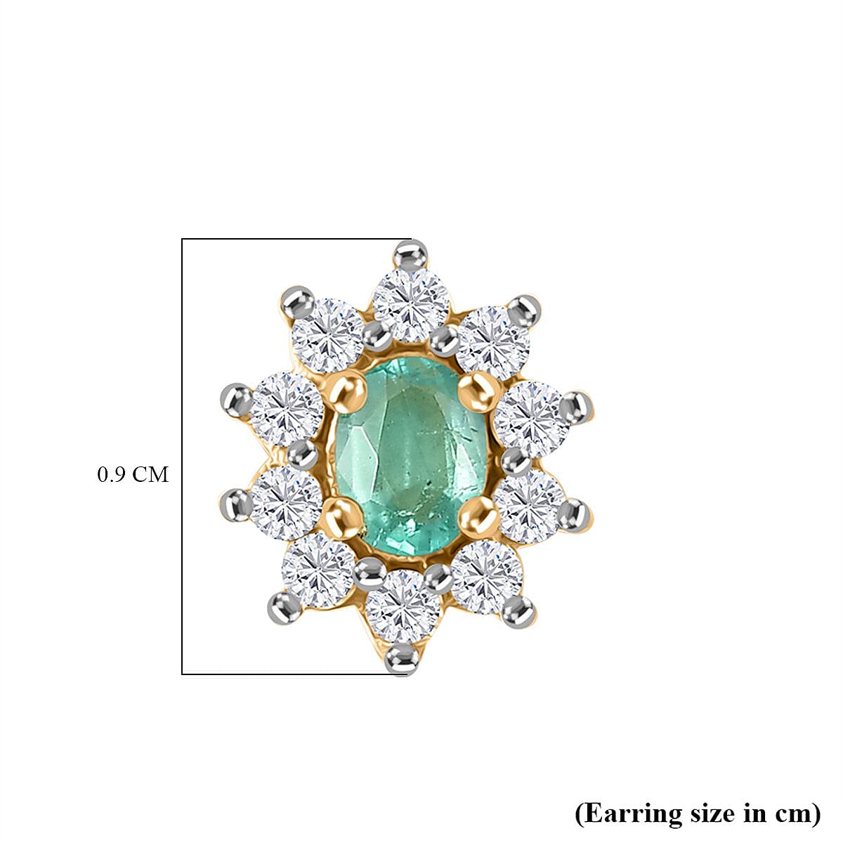 Colombian Emerald &amp; White Zircon Stud Push Back Earring in 18K Vermeil Yellow Gold Plated Sterling Silver 8128741 5