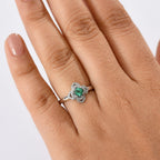 Colombian Emerald & White Zircon Ring in Rhodium Overlay Sterling Silver