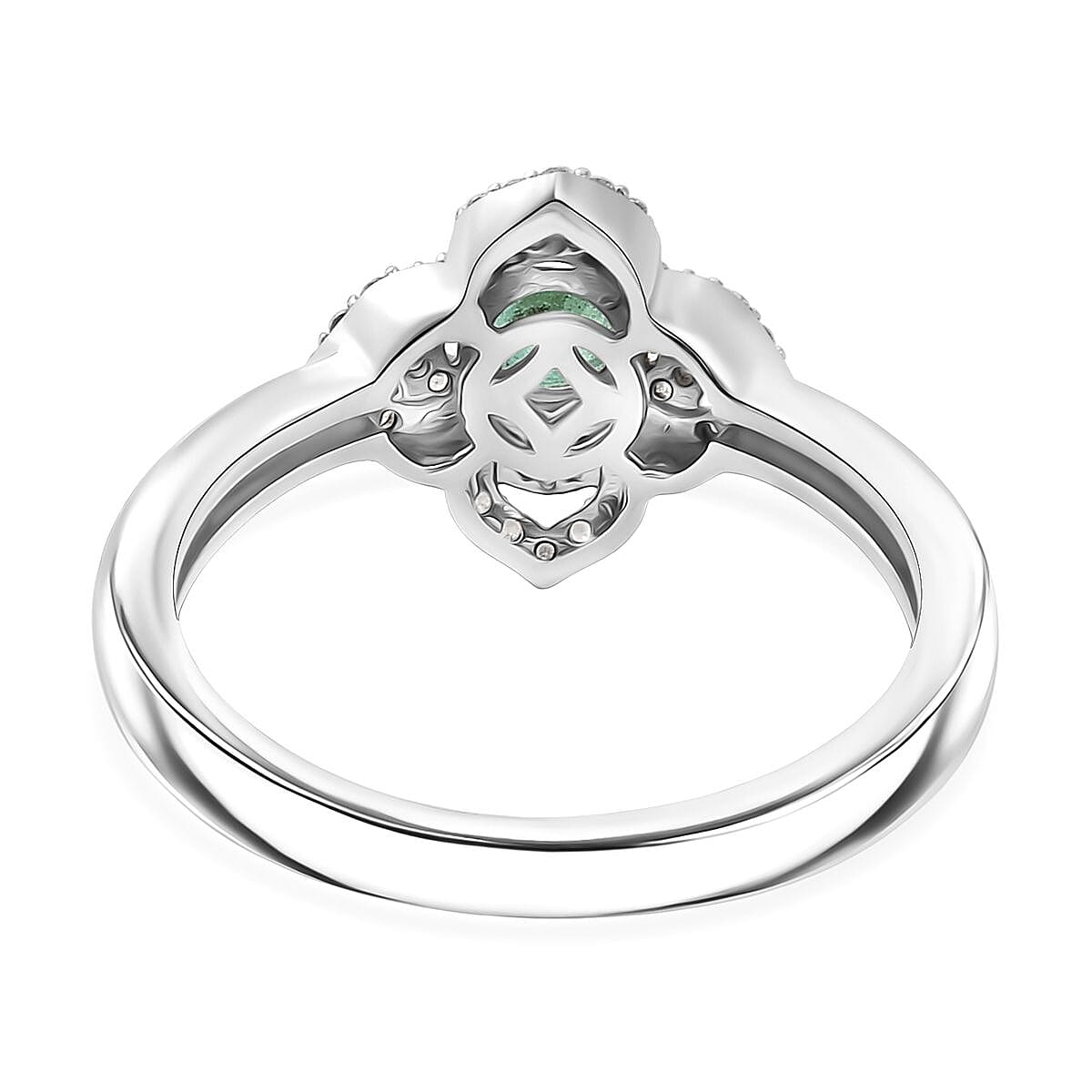 Colombian Emerald, White Zircon Floral Ring in Rhodium Overlay Sterling Silver 8128535 5