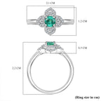 Colombian Emerald & White Zircon Ring in Rhodium Overlay Sterling Silver