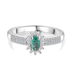 Colombian Emerald & White Zircon Ring in Rhodium Overlay Sterling Silver
