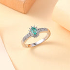 Colombian Emerald & White Zircon Ring in Rhodium Overlay Sterling Silver