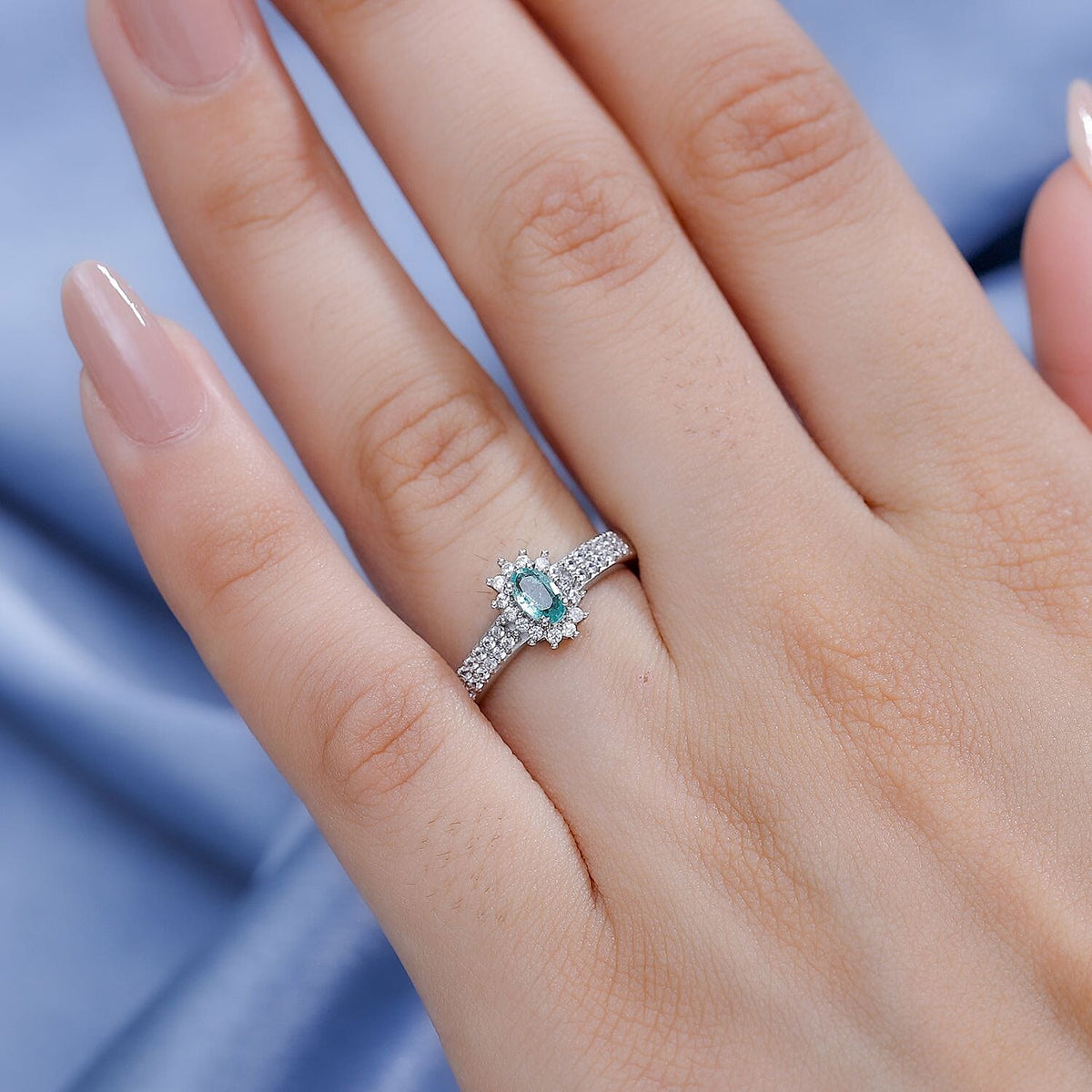 Colombian Emerald, White Zircon Halo Ring in Rhodium Overlay Sterling Silver 7888061 2