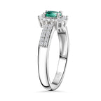 Colombian Emerald & White Zircon Ring in Rhodium Overlay Sterling Silver