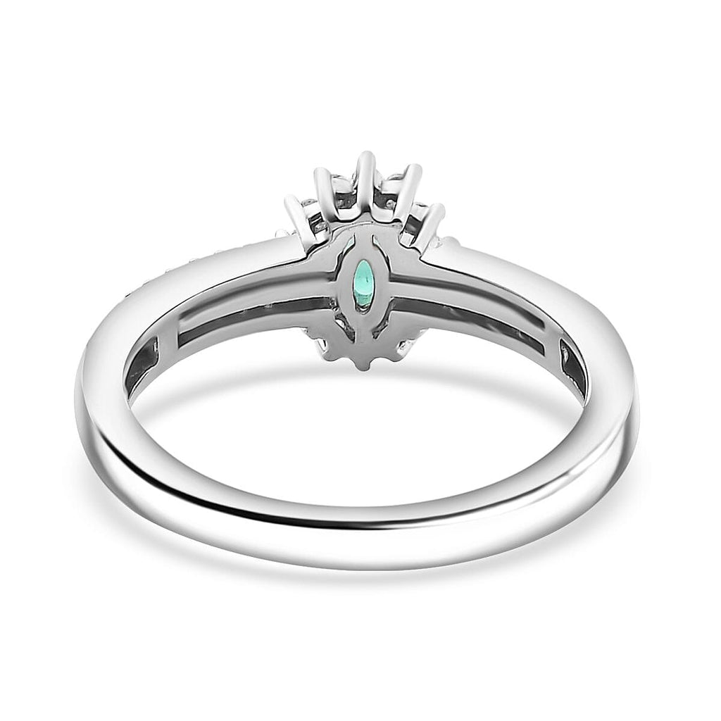 Colombian Emerald & White Zircon Ring in Rhodium Overlay Sterling Silver