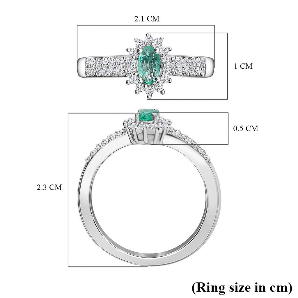 Colombian Emerald & White Zircon Ring in Rhodium Overlay Sterling Silver
