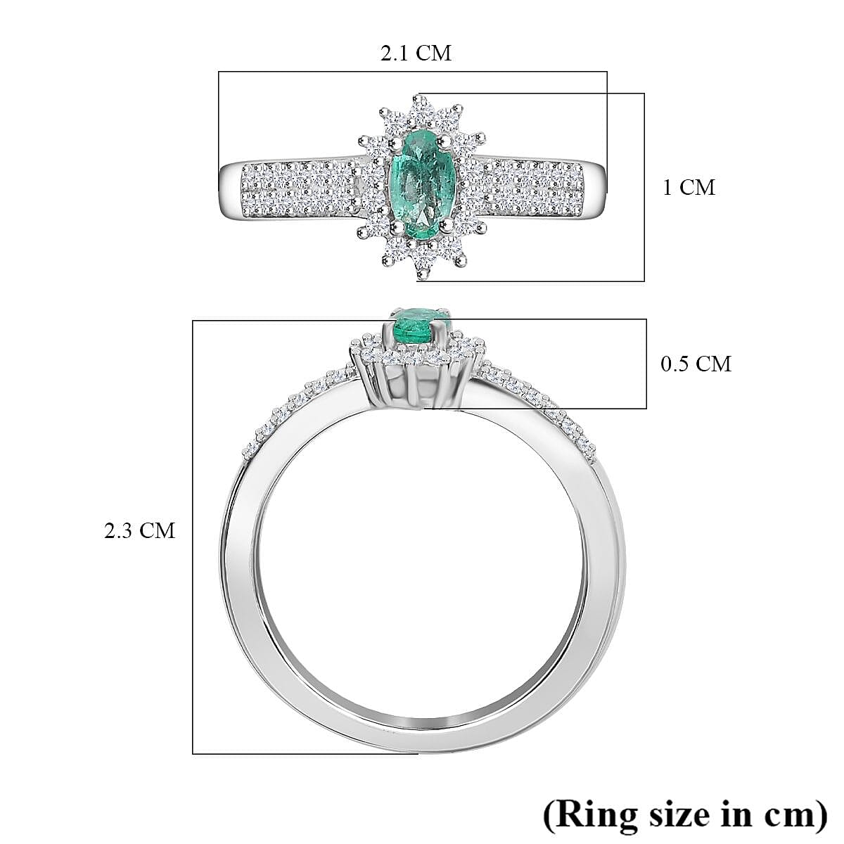 Colombian Emerald, White Zircon Halo Ring in Rhodium Overlay Sterling Silver 7888061 5