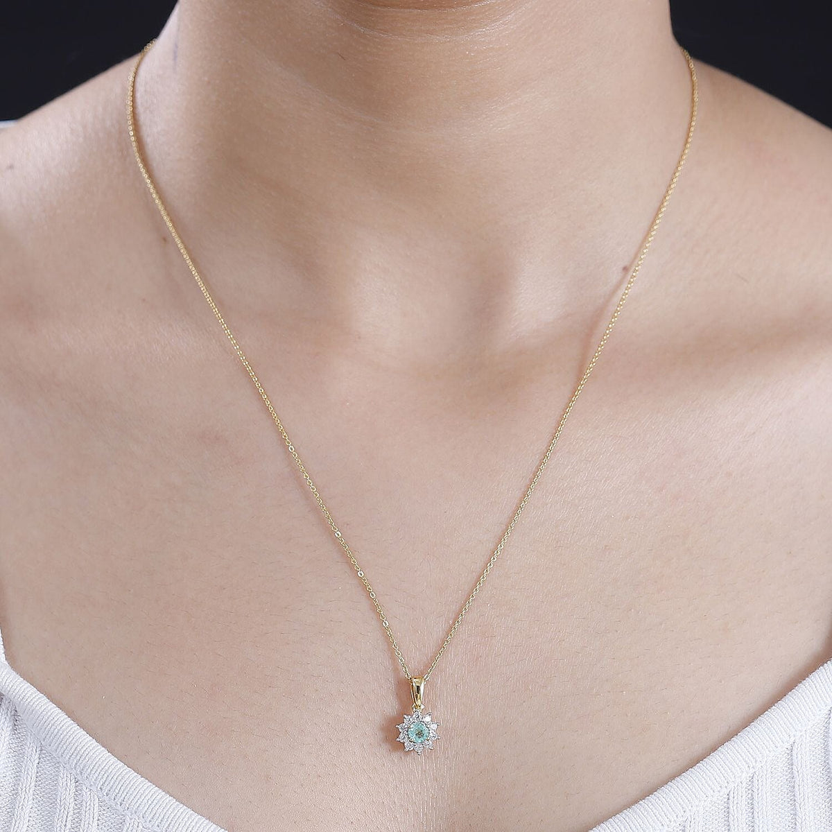 Colombian Emerald, White Zircon Halo Pendant with Chain (Size 20) in 18K Yellow Gold Vermeil Plated Sterling Silver 4307457 2