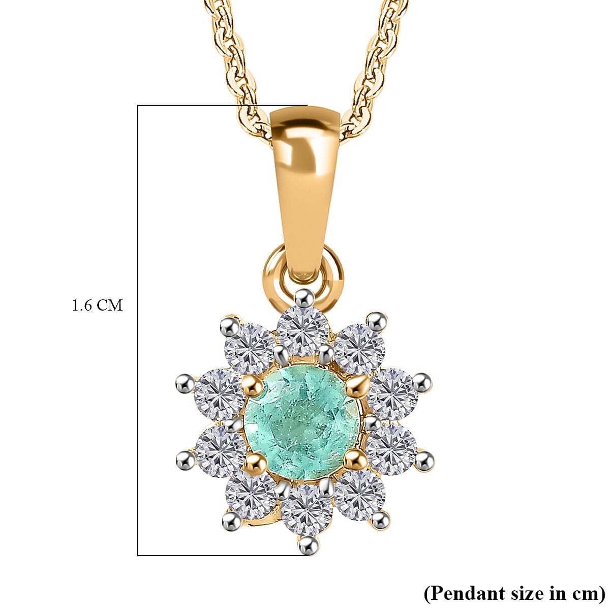 Colombian Emerald, White Zircon Halo Pendant with Chain (Size 20) in 18K Yellow Gold Vermeil Plated Sterling Silver 4307457 7