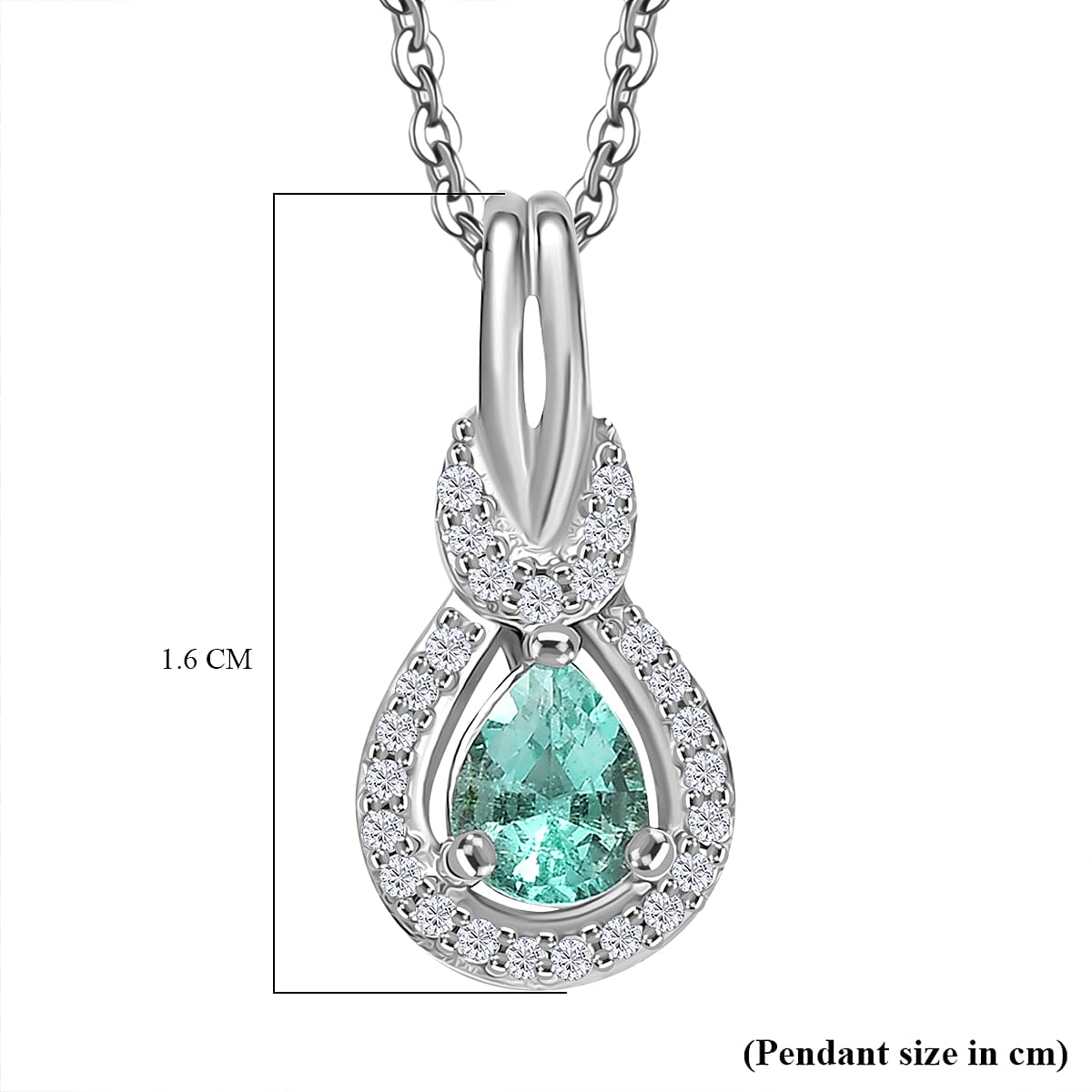 Colombian Emerald &amp; White Zircon Pendant with Chain (Size 20) in Rhodium Overlay Sterling Silver 4375347 5