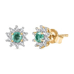 Colombian Emerald, White Zircon Solitaire Stud Push Post Earring in 18K YG Vermeil Sterling Silver 1 ct