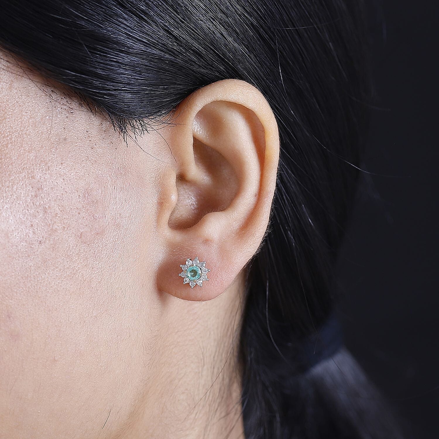 Colombian Emerald, White Zircon Halo Push Post Earring in 18K Yellow Gold Vermeil Plated Sterling Silver 7891962 2