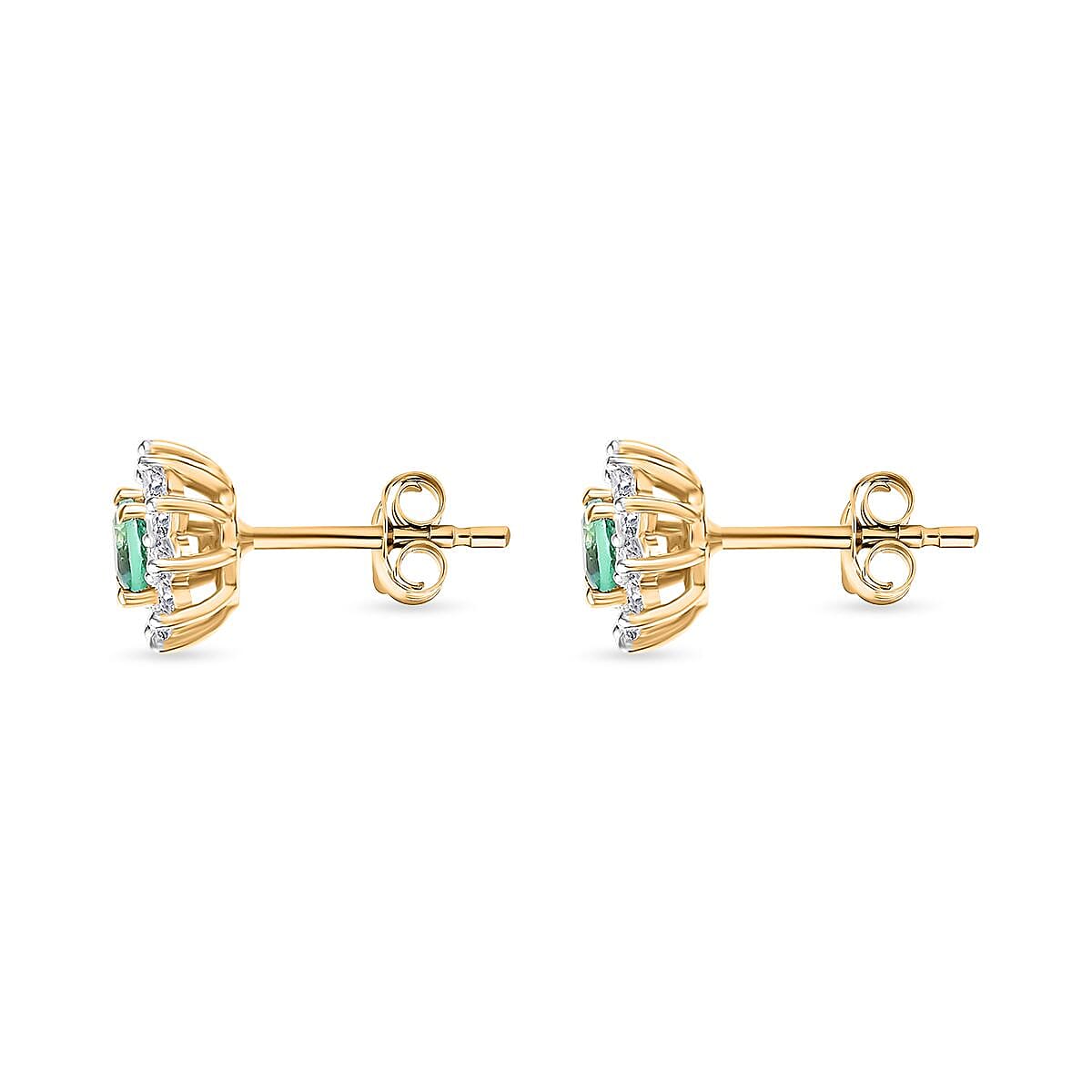 Colombian Emerald, White Zircon Halo Push Post Earring in 18K Yellow Gold Vermeil Plated Sterling Silver 7891962 3