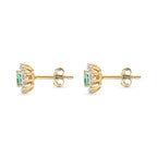 Colombian Emerald, White Zircon Solitaire Stud Push Post Earring in 18K YG Vermeil Sterling Silver 1 ct