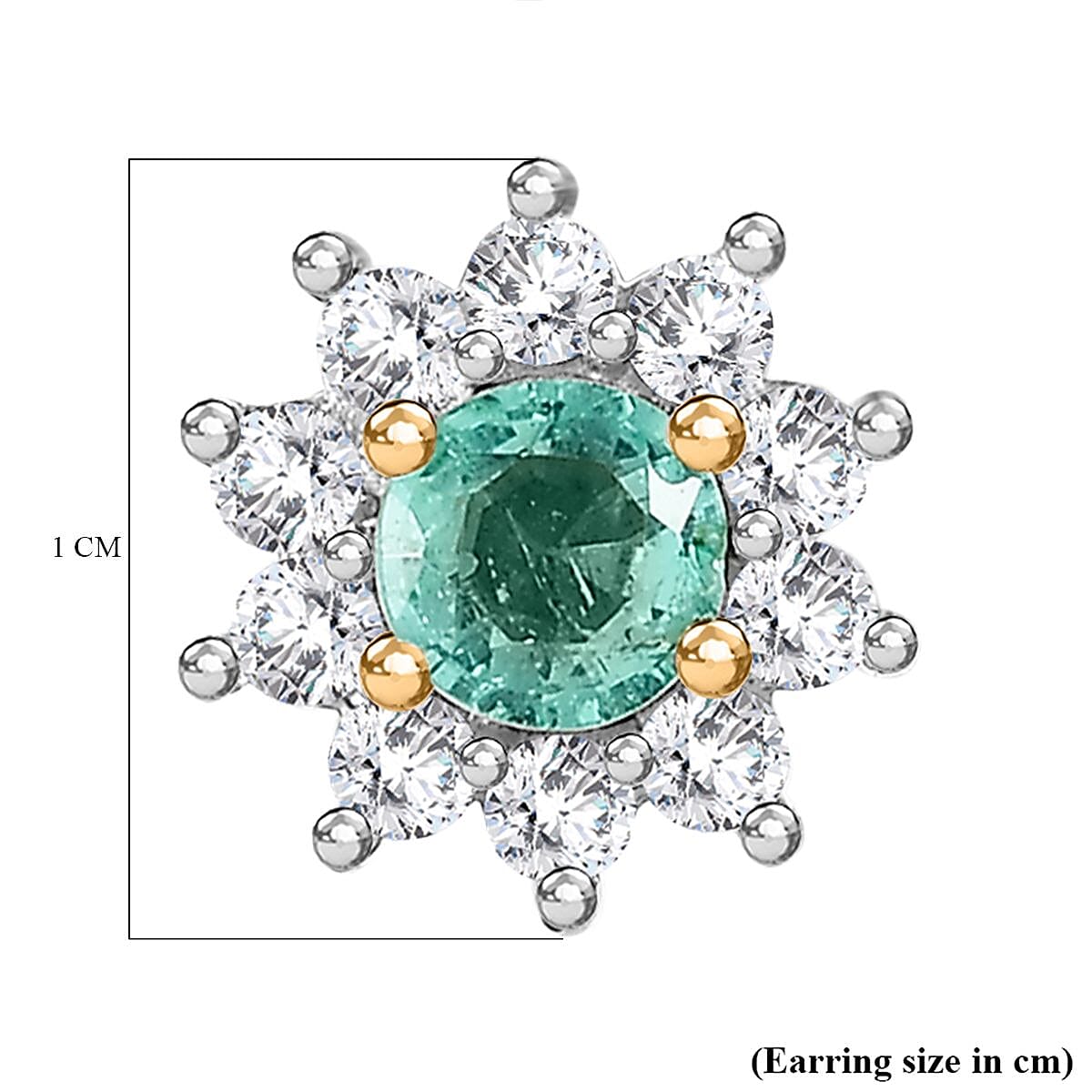 Colombian Emerald, White Zircon Halo Push Post Earring in 18K Yellow Gold Vermeil Plated Sterling Silver 7891962 4