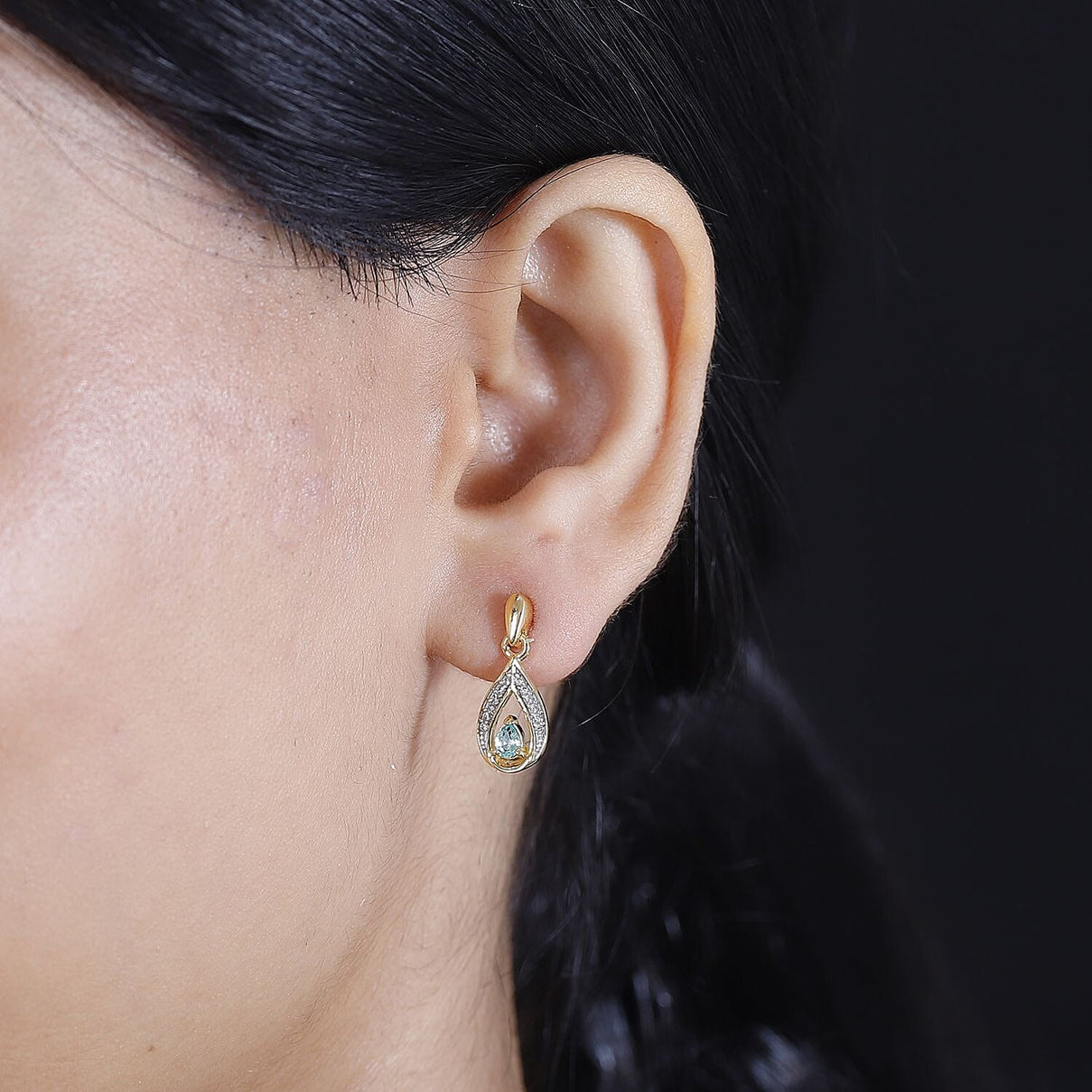 Colombian Emerald, White Zircon Drop Earrings in 18K Yellow Gold Vermeil Plated Sterling Silver 7895619 2