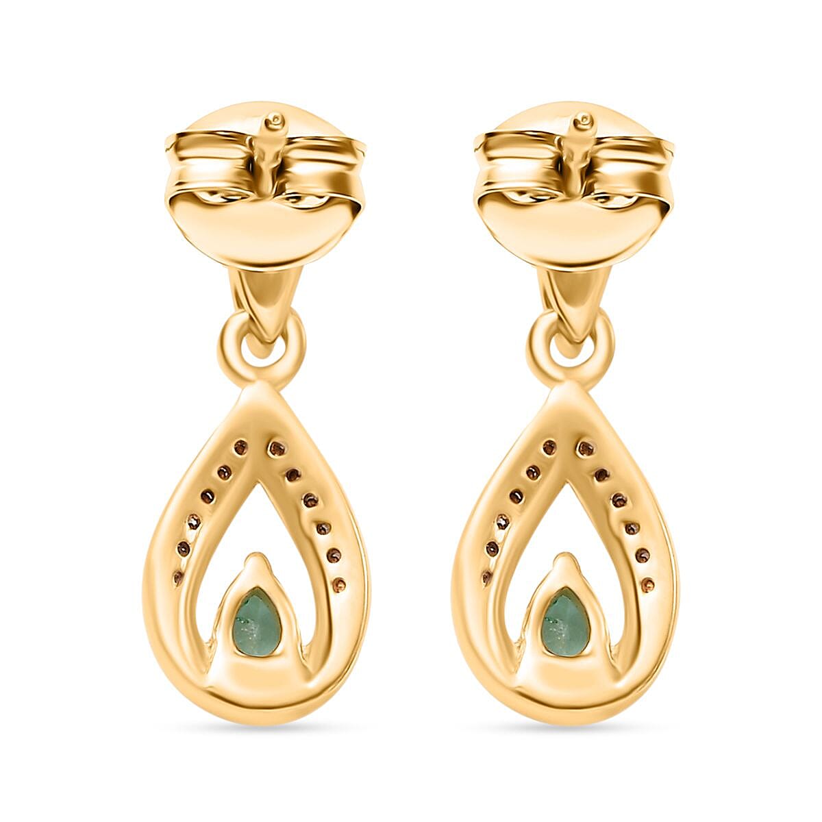 Colombian Emerald, White Zircon Drop Earrings in 18K Yellow Gold Vermeil Plated Sterling Silver 7895619 4