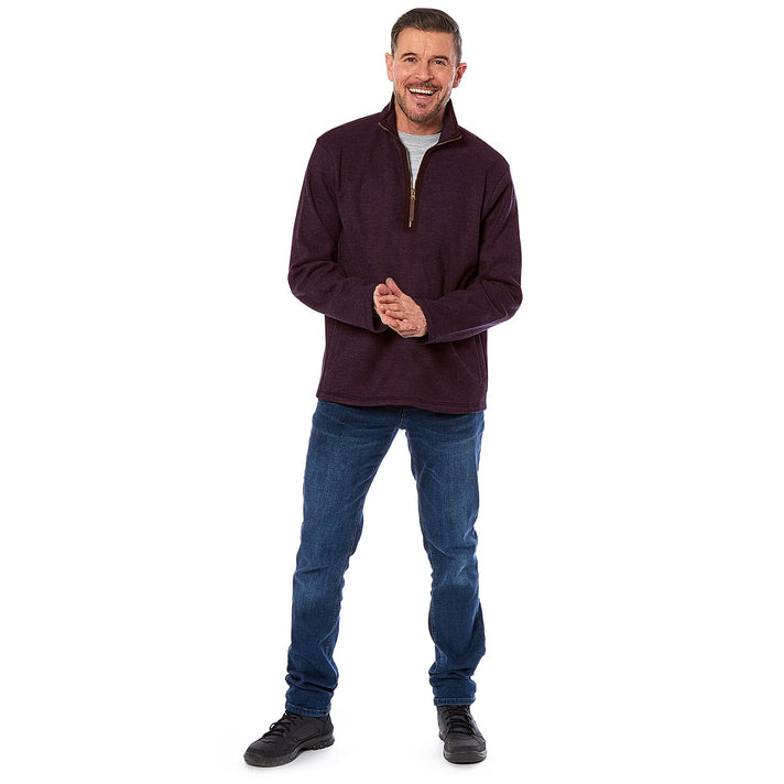 Arctic Storm Comfortable Mens Waffle Knit Quarter Zip Top with Pockets (Size L) - Wine 7840760 1