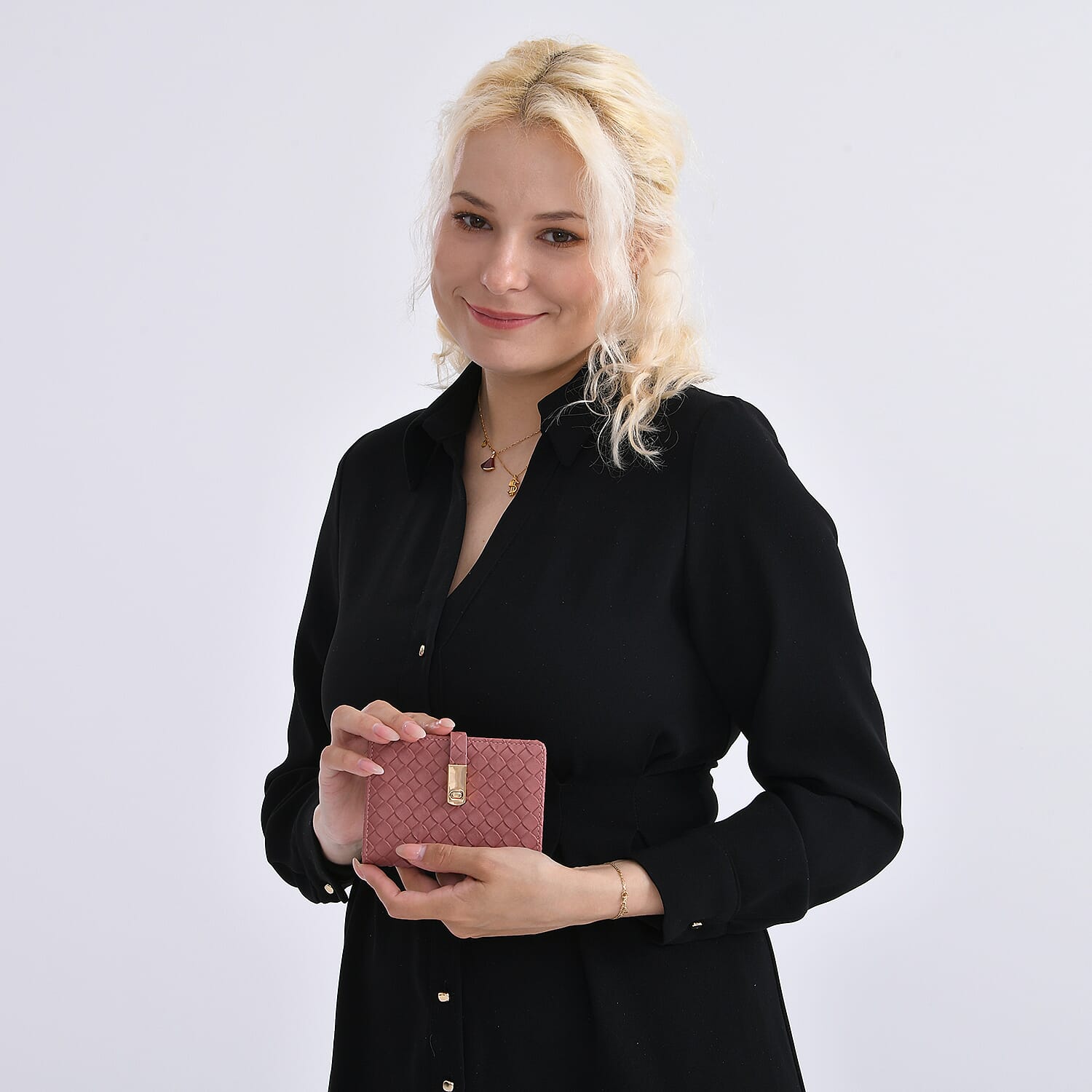 Designer Inspired-Compact RFID Protected Wallet with Gold Clasp - Red 8044120 2