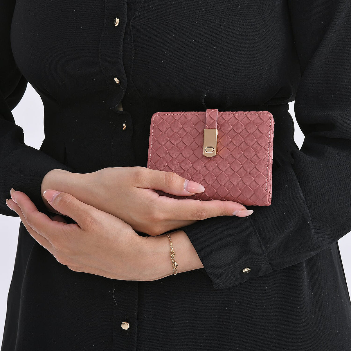 Designer Inspired-Compact RFID Protected Wallet with Gold Clasp - Red 8044120 3