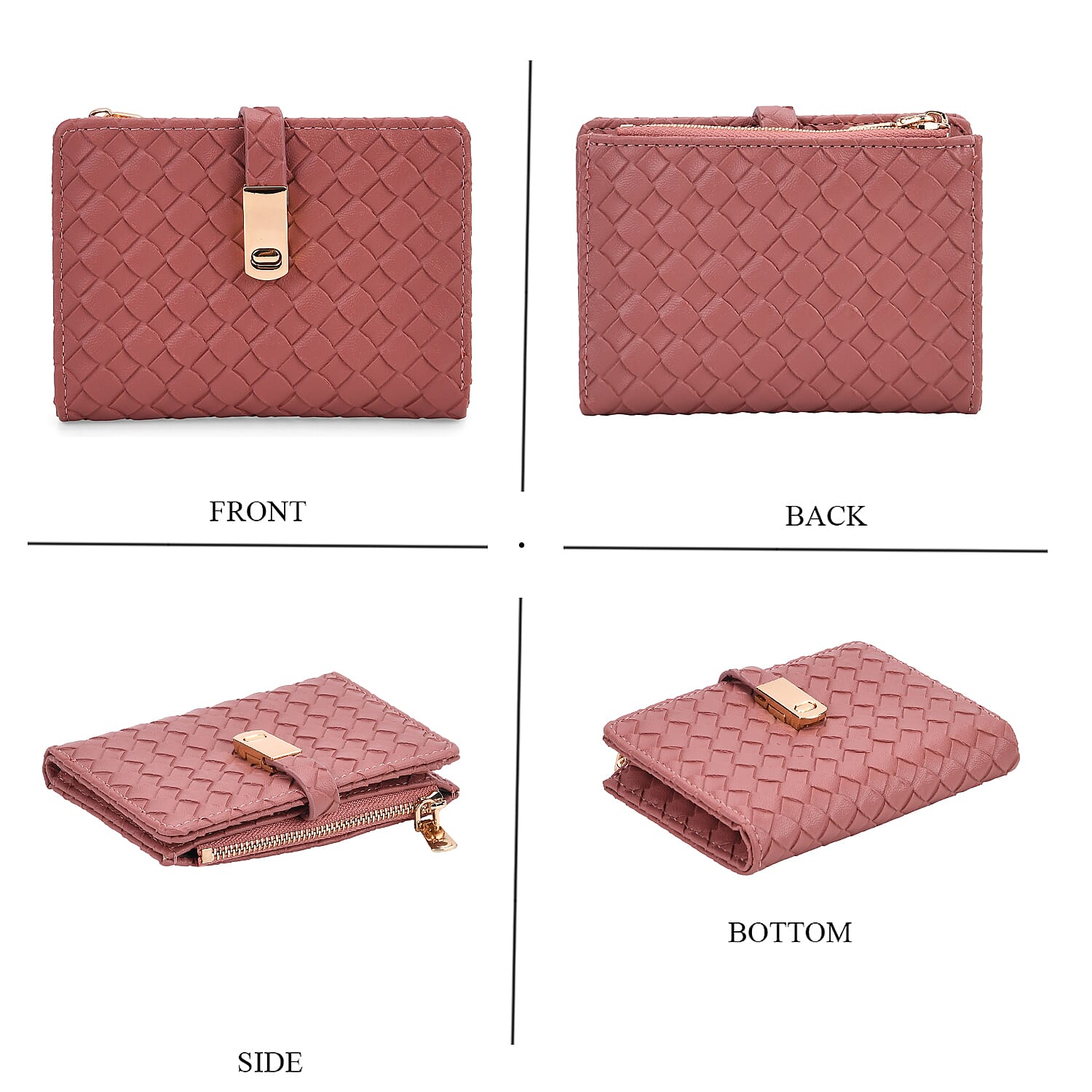 Designer Inspired-Compact RFID Protected Wallet with Gold Clasp - Red 8044120 4