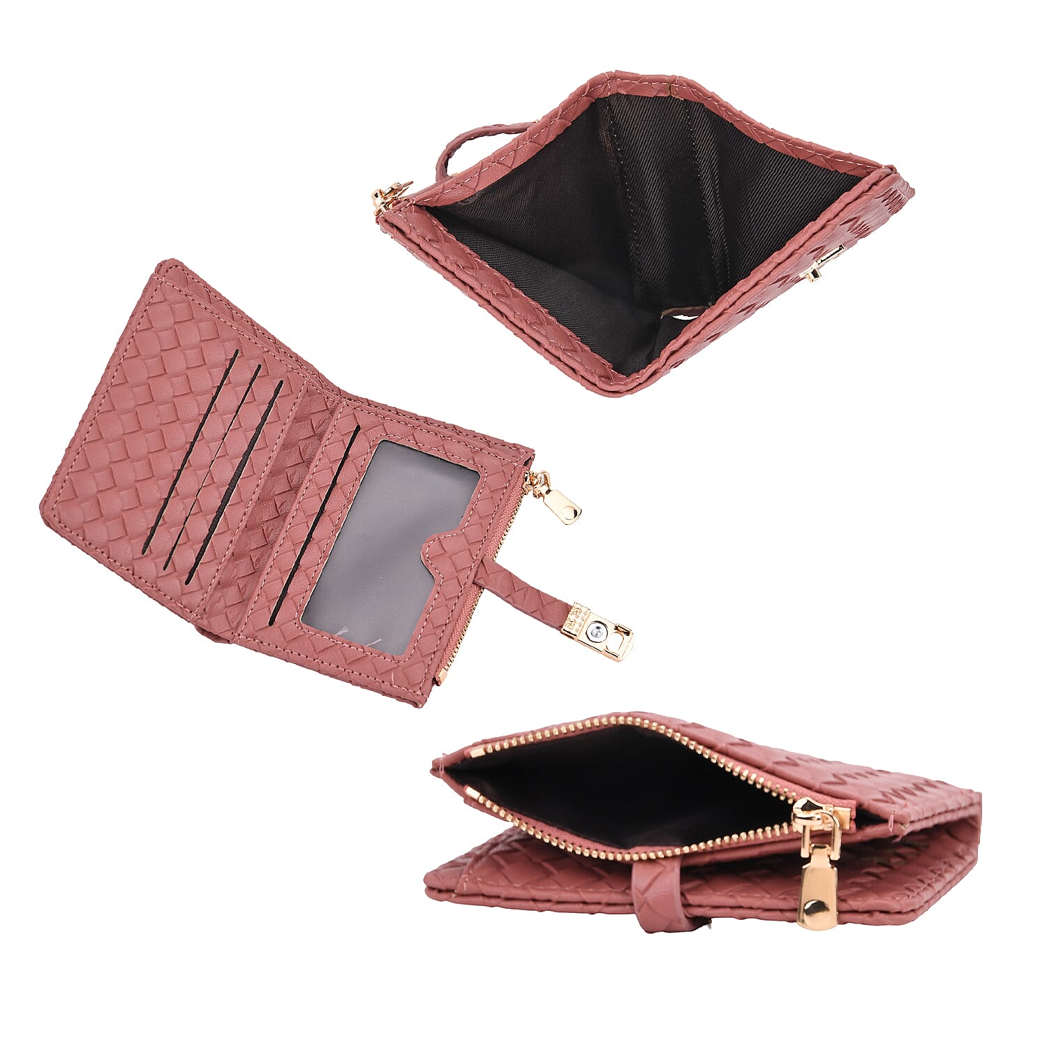 Designer Inspired-Compact RFID Protected Wallet with Gold Clasp - Red 8044120 5