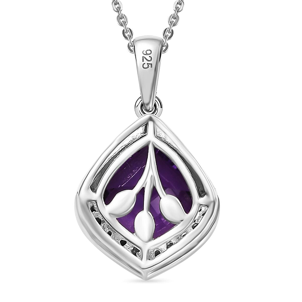 Concave Cut Zambian Amethyst and White Zircon Pendant with Chain (Size 20) in Rhodium Overlay Sterling Silver 4307113 10