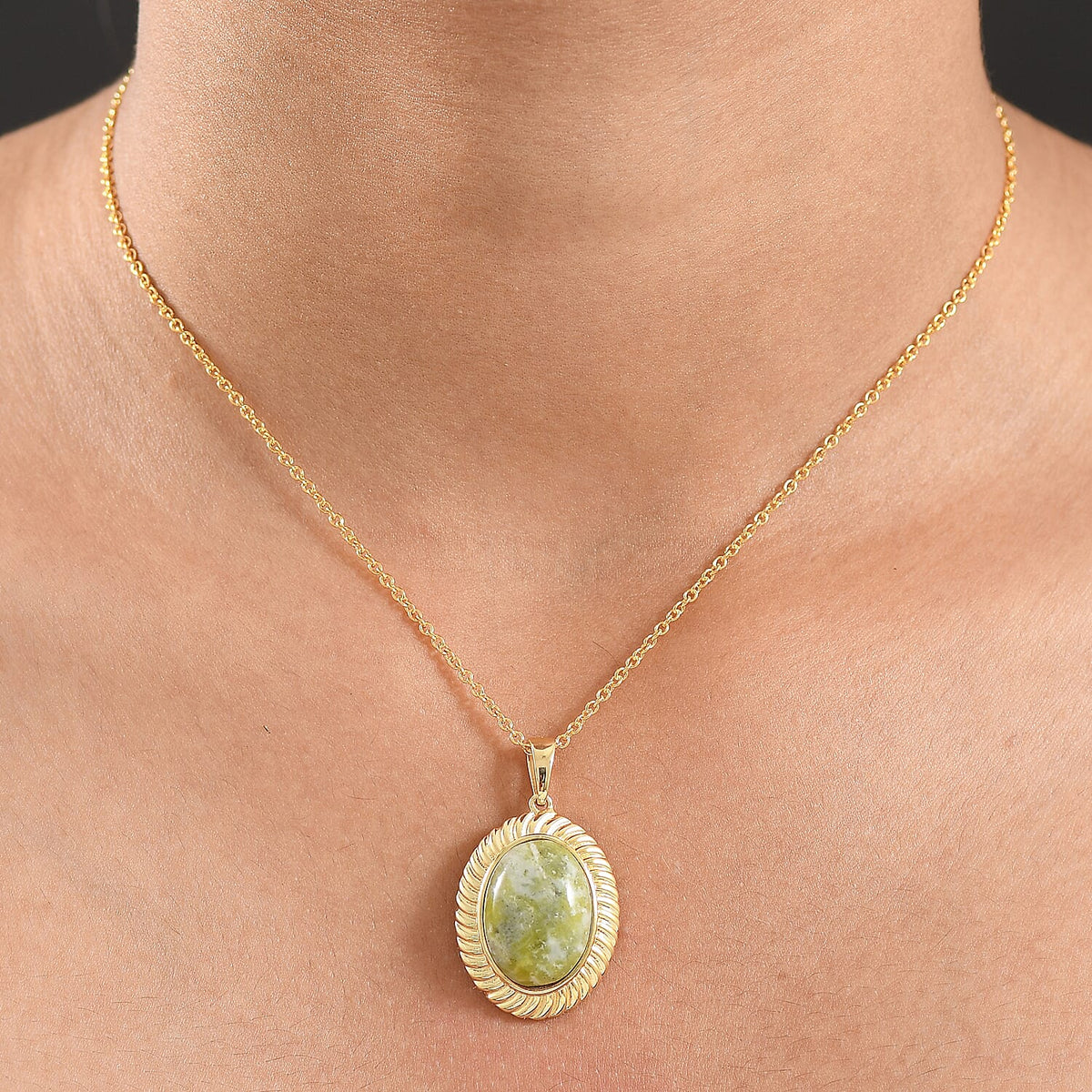 EverTrue Connemara Marble Pendant with Chain (Size - 20) in Yellow Gold Tone 12.19 Ct. 4427240 3