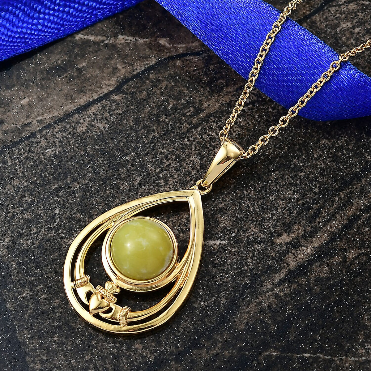 EverTrue Connemara Marble Pendant with Chain (Size - 20) in Yellow Gold Tone 4.11 Ct. V32577838 2