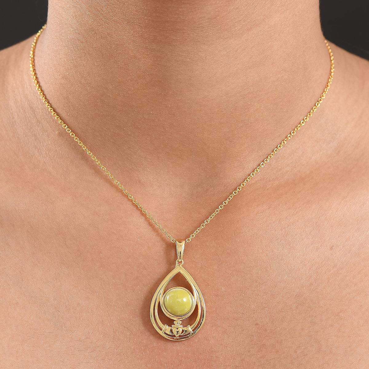 EverTrue Connemara Marble Pendant with Chain (Size - 20) in Yellow Gold Tone 4.11 Ct. V32577838 3