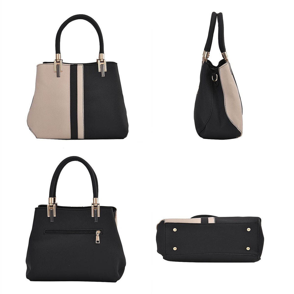Designer Closeout Deal - Full Grain Handbag with Detachable Long Strap and Cushioned Handles - Black 7230793 3