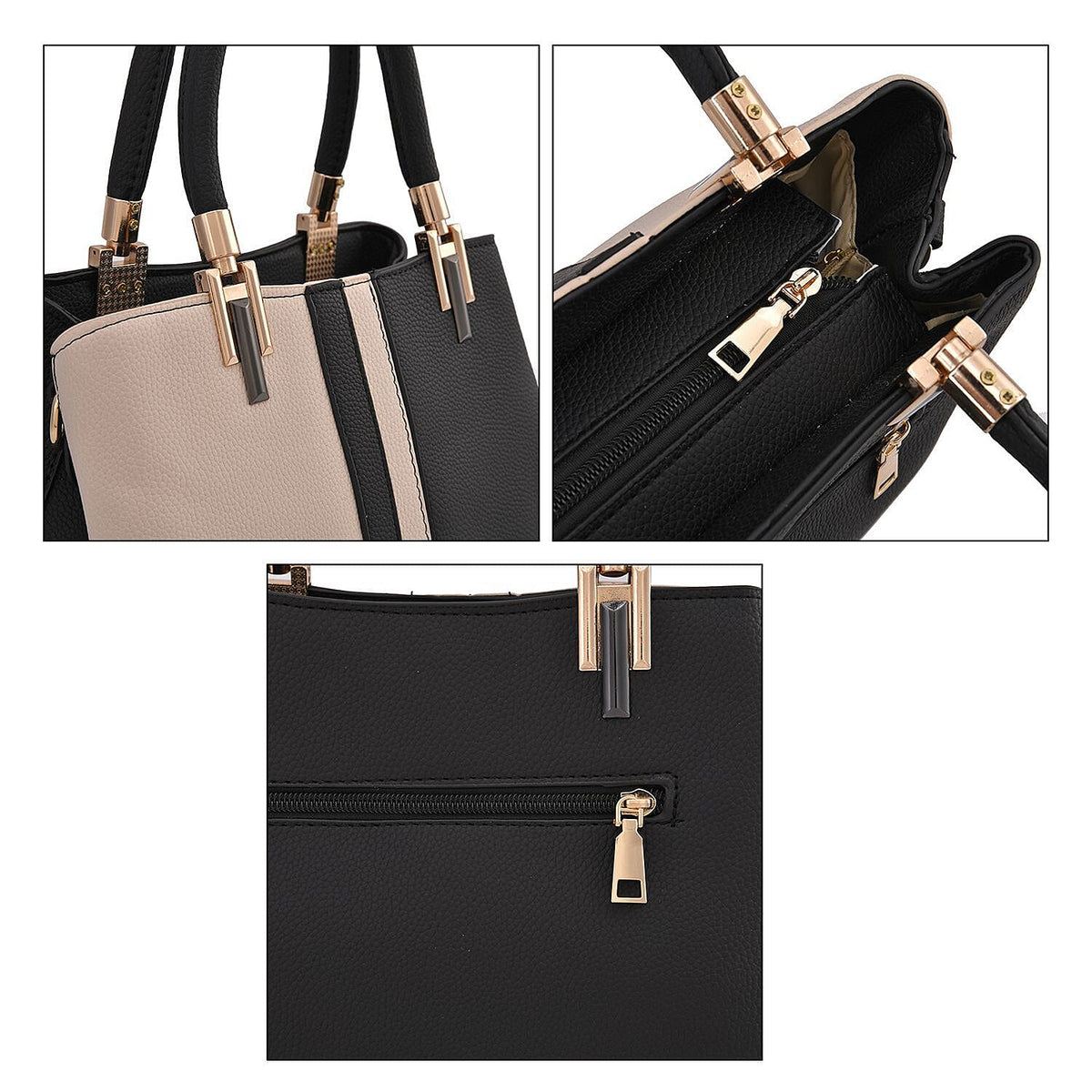 Designer Closeout Deal - Full Grain Handbag with Detachable Long Strap and Cushioned Handles - Black 7230793 4