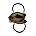 Designer Closeout- Full Grain Handbag with Detachable Long Strap & Cushioned Handles - Black