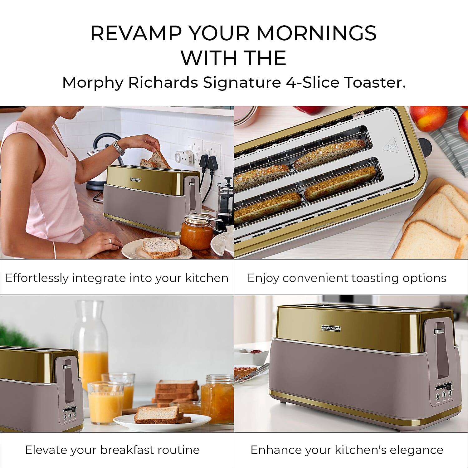 Morphy Richards: Signature 4 Slice Toaster with Removable Crumb Tray - Gold 7724381 2