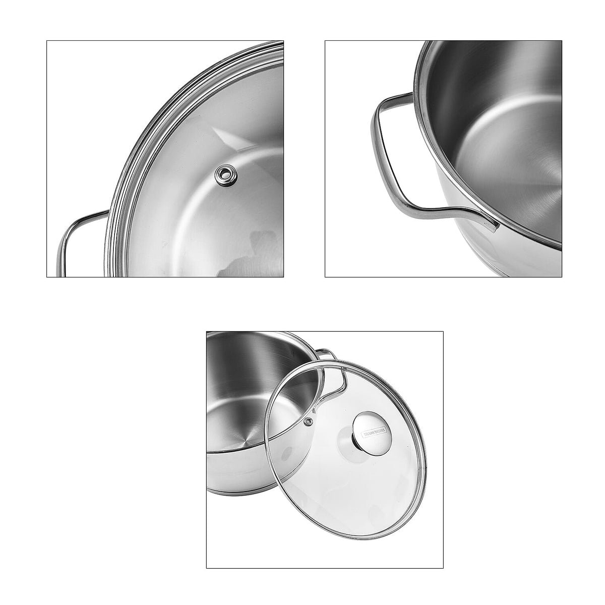 Tramontina Cookware Set - Fry Pan 16cm, Saucepan 20cm, Casserole Pot 20cm - Triple Layer Base - All Hob types (Size 20x20x16 cm) - Silver 7614763 6