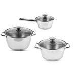 Tramontina Cookware Set - 2 Casserole Pots 20 - 24cm And Saucepan 16cm - Triple Layer Base - All Hob types - Silver