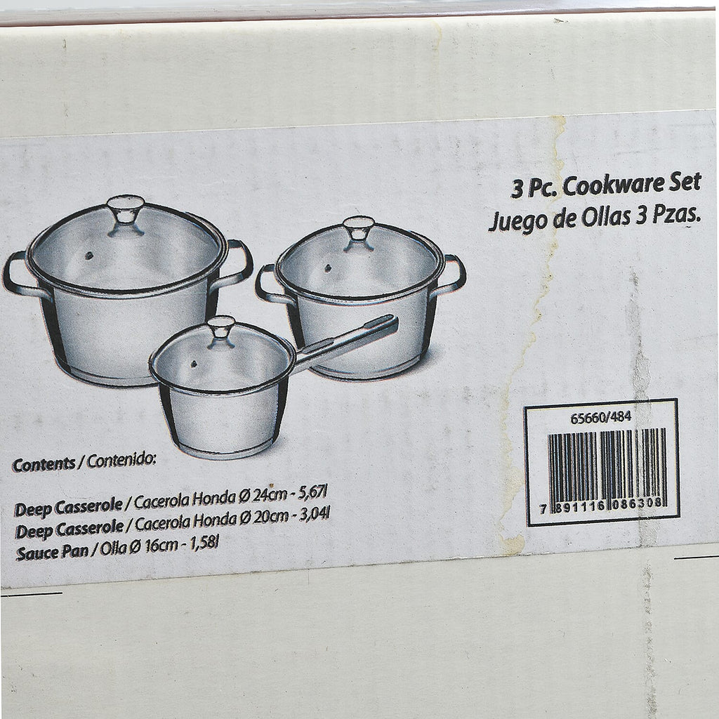 Tramontina Cookware Set - 2 Casserole Pots 20 - 24cm And Saucepan 16cm - Triple Layer Base - All Hob types - Silver