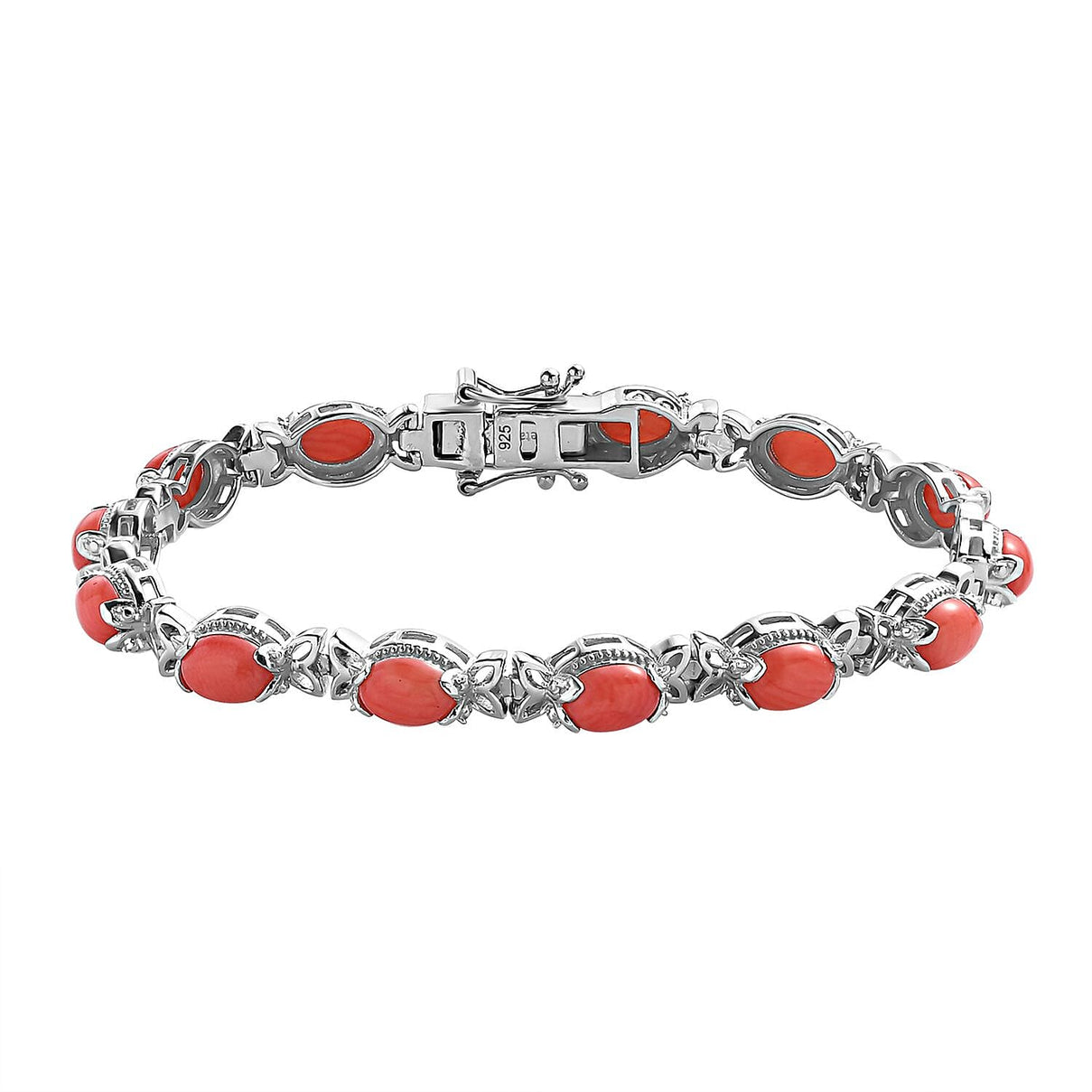 The Natural Mediterranean Coral Bracelet (Size - 7) with GB Lock Box in Platinum Overlay Sterling Silver 8.45 Ct, Silver Wt. 13.33 Gms 7743655 0