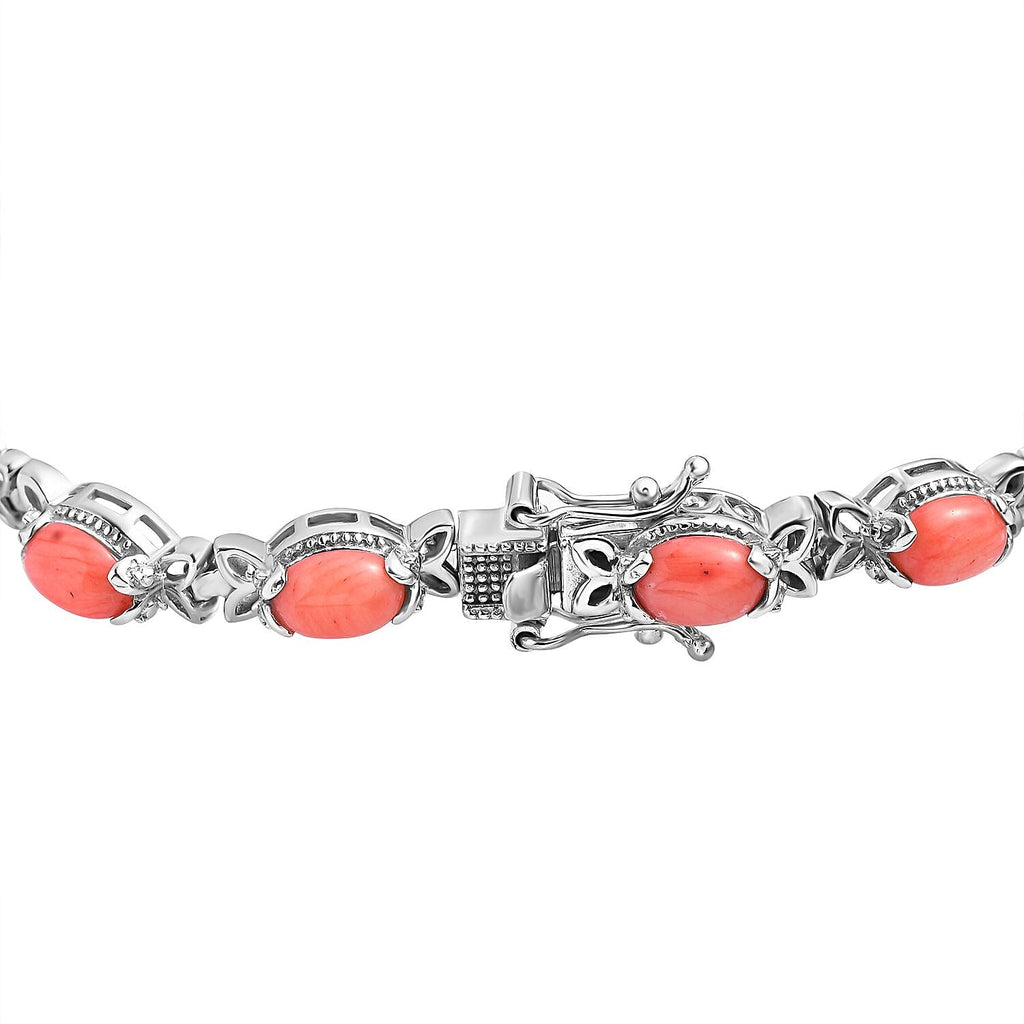 The Natural Mediterranean Coral Bracelet (Size - 7) with GB Lock Box in Platinum Overlay Sterling Silver 8.45 Ct, Silver Wt. 13.33 Gms